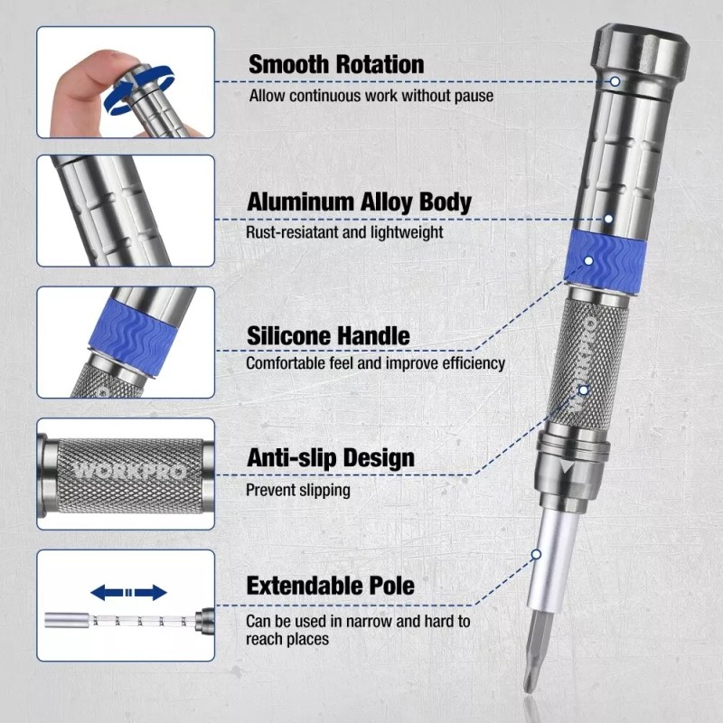 WORKPRO 24 in 1 Magnetic Screwdriver Set w/Extendable Pole Mini