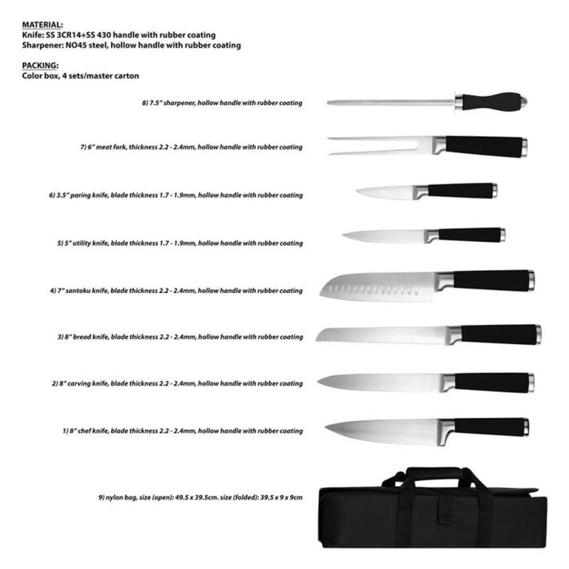 Safdie & Co. Chef Knife 9 Piece Set In Carry