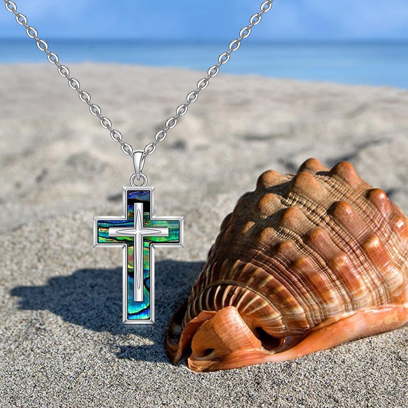 Abalone Cross Necklace for Women Sterling Silver Cross Pendant Jewelry