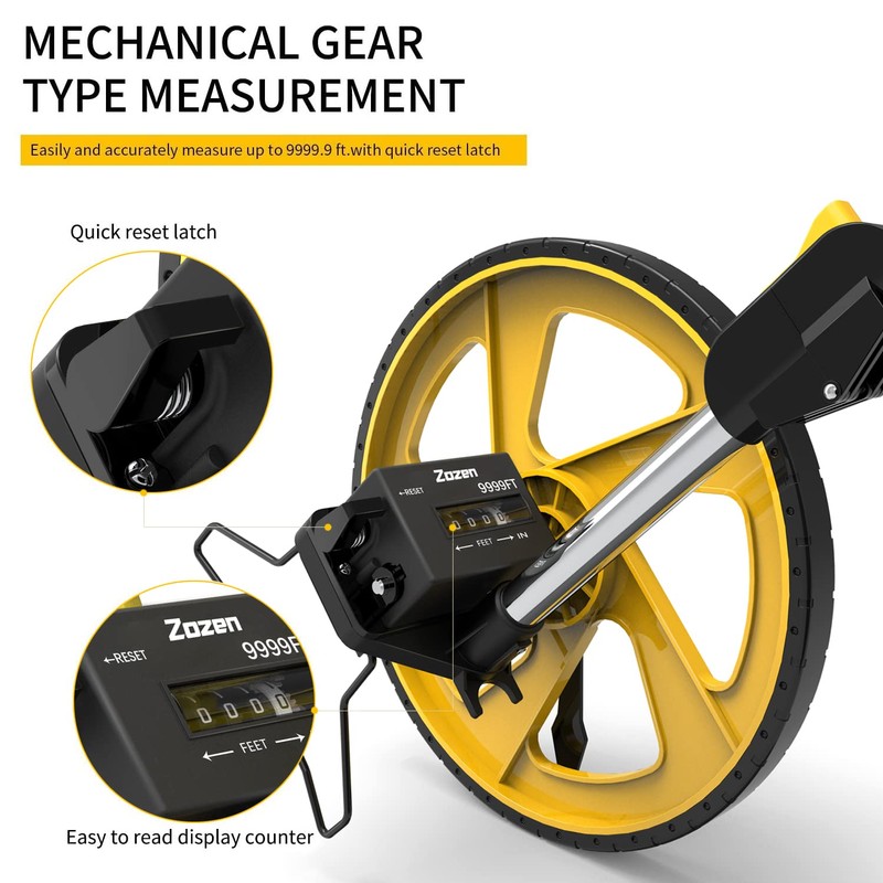 Zozen Measuring Wheel in Feet and Inches, Mechanical/Double Collapsible/One Key