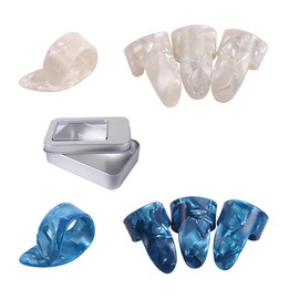 MEDUSHASHA Guitar Thumb Picks, Set of 8, Cellulo, Guitar Picks, 2 Thumbs/6 Index Finger Picks, Finger Protector Set for Beginners, Guitar Finger Picks, Thumb and Finger Picks for Ukulele (2 Colors)