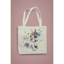 Super Lemon French Bulldog I Think im a Unicorn Tote Reuseable Shopping Bag Novelty Present Gift Printed Eco-Friendly Stylish Long Handled Tote Shoulder Bag, Great Gift Or Present for Any Dog Lover…