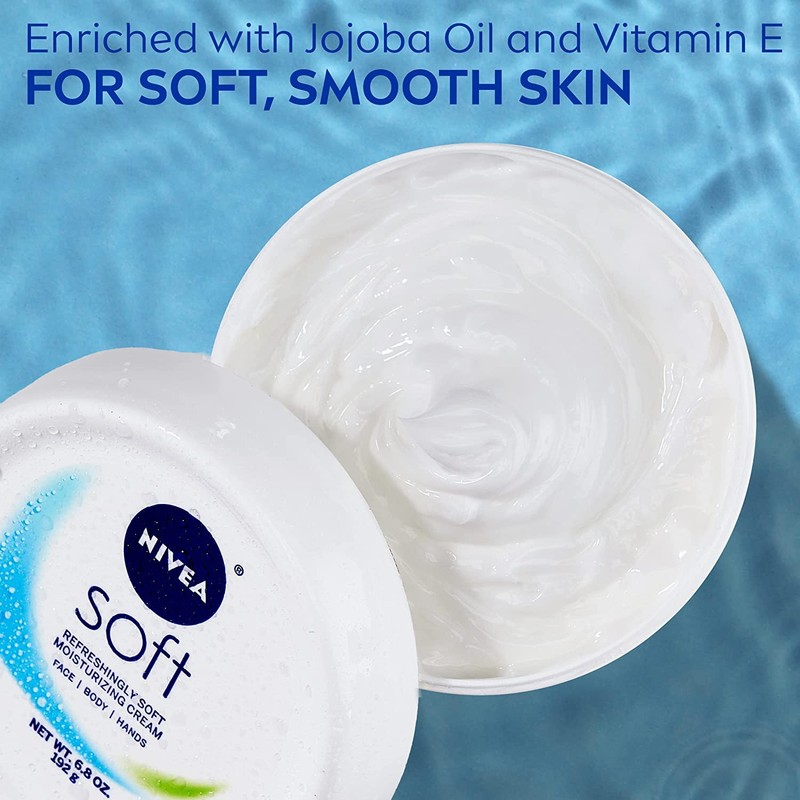 Nivea Soft Moisturizing Cream Face/Body/Hands 6.8 Ounce Jar