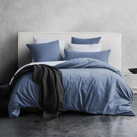 Mildly 2-Piece Bed Linen Set, 135 x 200 cm, Cotton Bed Linen Sets, Denim Blue, with Zip, Similar Texture to Stonewashed Linen, Includes 1 Duvet Cover and 1 Pillowcase, 80 x 80 cm