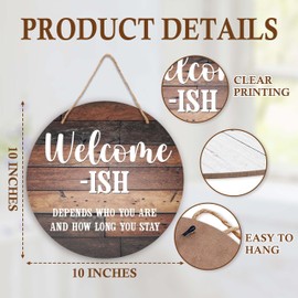 Fahdatzh Rustic Wooden Welcome Sign, 10 x 10 Inch, Round, Hanging, Decorative Sign for Home Front Door, Farmhouse Porch Decor