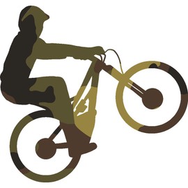 hBARSCI - Mountain Bike Wheelie Vinyl Decal - 11 Inches - for Walls, Windows, Doors, Vehicles - Outdoor-Grade 2.5mil Thick Vinyl - Camo Print