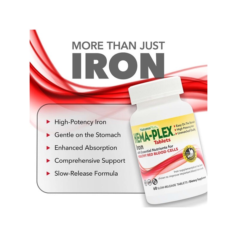 NaturesPlus, Hema-Plex®, Iron containing essential nutrients for healthy red blood