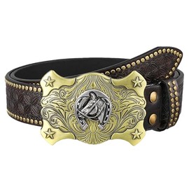 Western Cowboy Belt for Men Women Wide Waist Leather Belt with Vintage Buckle Belt for Jeans Rodeo