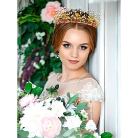IYOU Bridal Wedding Crown Gold Crystal Headband Tiara Bride Bridesmaid Hair Accessories for Women