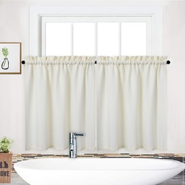 NANAN Kitchen Cafe Tier Curtains, Waffle Weave Textured Short Curtain for Bathroom Waterproof Window Covering Curtains - 30" x 30", Ivory, Set of 2