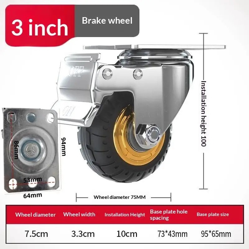 3/4-Inch Rubber Plate Caster Wheel, Swivel, Directional and Brake Options