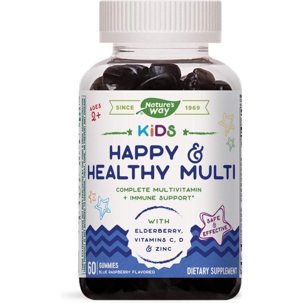 Nature’s Way Kids Happy & Healthy Multivitamin, Vitamin C, Zinc & Elderberry, 60 Gummies