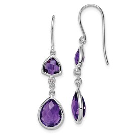 925 Sterling Silver Diamond Purple Amethyst Drop Dangle Earrings Pear Teardrop Gemstone
