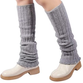 Mulor Women's Long Wool Knitted Leg Warmers for Women Knitted Leg Warmers Calf Length or Knee High, 01 Grey