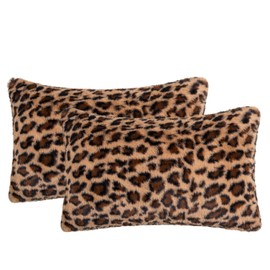 AGOKABA 2 Packs Leopard Throw Pillow Faux Fur Throw Pillow Covers Cheetah Pillows Soft Plush Decor Lumbar Pillow Cover for Couch Sofa Farmhouse Leopard Pillow Cases (Brown Leopard, 12x20 Inch)