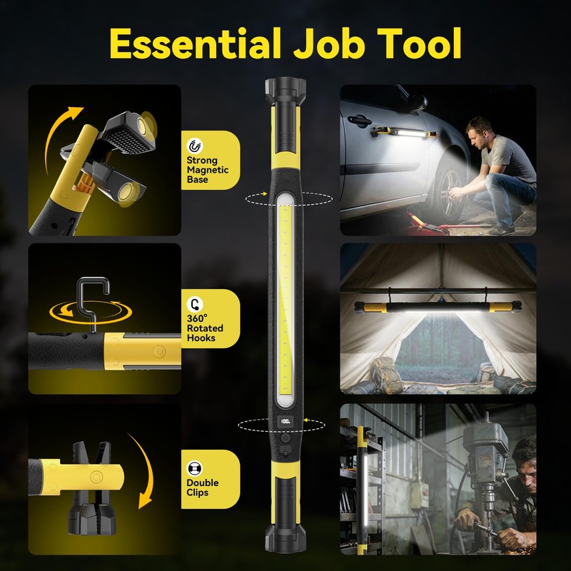 AlpsWolf Magnetic Rechargeable Work Light - 3000LM LED Light Bar,