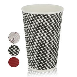 Golden Spoon 50 Pack Disposable Stylish Paper Coffee Cups 16 OZ Checkered Design