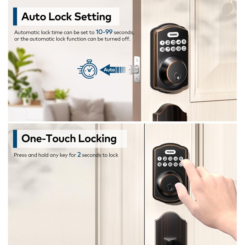 TEEHO Keyless Entry Door Lock Deadbolt with Handle Set, Electronic