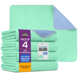 Utopia Bedding Washable Pee Pads for Dogs 34" x 36" (Pack of 4), Waterproof Incontinence Bed Pads for Adults, Elderly and Kids, Heavy Absorbency Pet Training Pads for Sofa and Couch (Green, Blue)