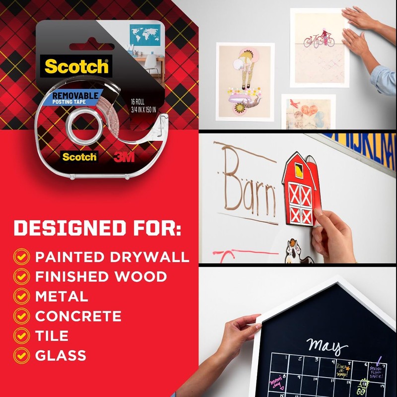 Scotch-Mount Removable Poster Tape, 3/4" x 150" (12.5 ft), Clear,