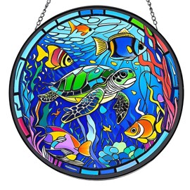 Sea Turtle Suncatchers for Windows Hanging - 8 in Stained Glass Sun Catchers Indoor Window, Suncatcher Stain Glass Window Hanging for Home Decor, Gifts for Holiday or Wall Art