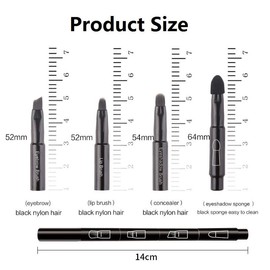 Liasun 4 en 1 exquisitas brochas de maquillaje multifunción con divertido diseño combinado: brocha de rubor, brocha de sombra de ojos, cepillo de cejas en ángulo, cepillo de mezcla para mujeres y niñas (negro)