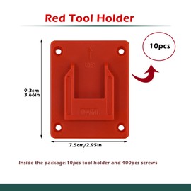 10 Packs Tool Holder Mount for Compatible with DeWalt 20V, 12V Drill, Milwaukee M18 18V Tools Holder/Hanger with 4 Pcs Screws, Red