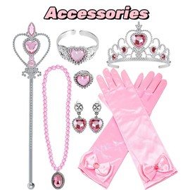 Houtclort Glinda Costume for Girls Pink Bubble Tulle Dress Princess Sequins Mesh Outfits with Crown and Wand (Pink, 10-11Y)