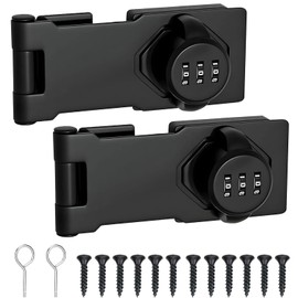 MIYUANGKJ Pack of 2 Hasp Combination Lock 5 Inch Security Hasp Lock with Combination Lock Lockable Cabinet Lock Hasp Lock Black Door Bolt for Door Cupboards Windows