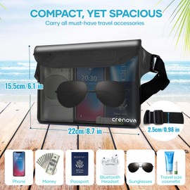 Crenova Waterproof bag, dry bag, bum bag, waterproof for phone/cash/cards, water sports, beach for swimming, rafting, kayaking, snorkelling, fishing, camping (black + blue)