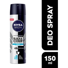 NIVEA MEN Desodorante Antimanchas, Black & White Invisible Fresh (150 ml) Fórmula anti manchas, anti olor, anti sudor, anti irritación y anti residuos 48horas Protección Antitranspirante Spray