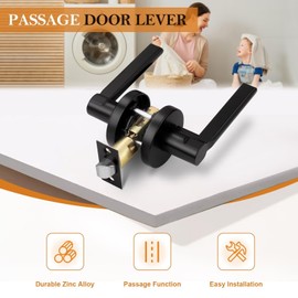 Gobrico Passage Door Handles,Modern Matte Black Door Handles Interior Sleek Round Door Lever for Closet and Hallway,Keyless Door Levers Interior Door Handles Reversible Right & Left Side Handed