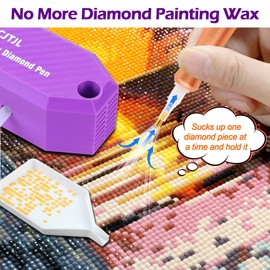 WJCJTJL Diamond Art Painting Pen Kit for Adults, Epainter Vacuum Diamond Art Painting Pen with Storage Tray, Accessories Tool for Setting AB Stones Without Wax, Quiet and Long-Lasting(Purple)