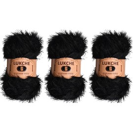 Lukche Eyelash Fun Fur Yarn Premium 100% Polyester 164 Yds (150 Mt), 3.53 Oz (100 Gr) Colorful Crochet Yarn Dıy Hand Knitting (Black, 3 Skein)
