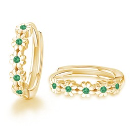 CiNily Small Gold Hoop Earrings for Women Flower Emerald Green Cubic Zircon Huggie Earrings Hypoallergenic 14K Gold Plated Cartilage Earrings for Sensitive Ears Jewelry