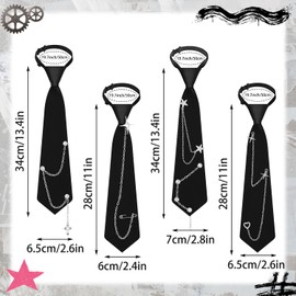 Shyyween 4 Pcs Punk Metal Chain Necktie for Women Men Punk Ties Metal Chain Star Tie Pre Tied Adjustable Clothing Accessories for Uniform Shirt Accessory Prom School Party Ceremony Music Festival