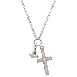 Delight Jewelry Silvertone 2-D Small Dove - Praise Her Engraved Cross Zoey Necklace, 28"