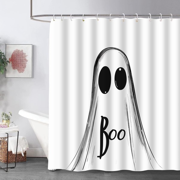 VANZEV Boo Ghost Cartoon Shower Curtain, Simple Halloween Design, 72x72