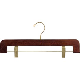 The Great American Hanger Company Deluxe Wooden Bottom Hanger w/Clips, Walnut Finish with Brass Hardware, Box of 25