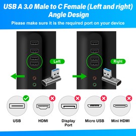 Paquete de 4 adaptadores USB a USB C de 90 grados, conector convertidor de carga de USB C hembra a A macho con ángulos medio, izquierdo y derecho, extensor en forma de L, compatible con carga y