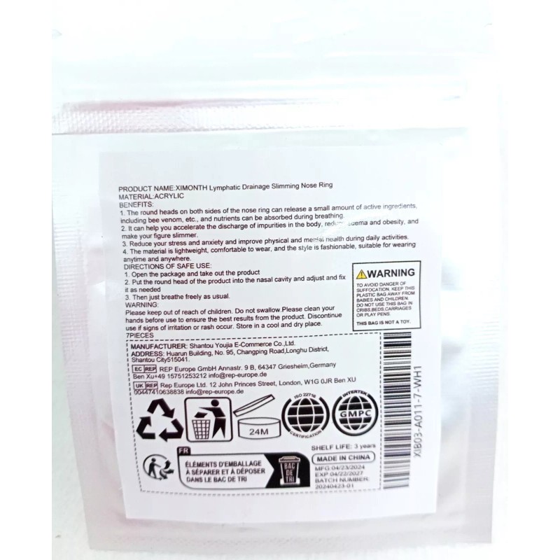 Ximonth Bee Venom Lymphatic Drainage Slimming Nose Ring New 7