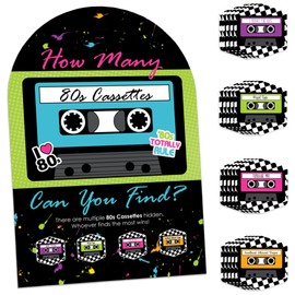 Big Dot of Happiness 80’s Retro - Totally 1980s Party Scavenger Hunt - 1 Stand and 48 Game Pieces - Hide and Find Game