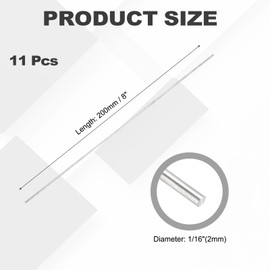 sourcing map 11 Pcs Aluminum Round Rod 2mm x 200mm 6061 Aluminum Bar Solid Stick Metal Lathe Bar Stock for DIY Craft Model Car (Silver Tone)