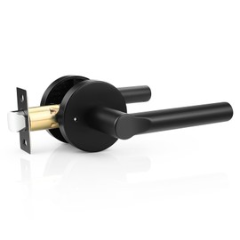 knobelite Privacy Door Handles Interior Keyless Door Lever,Left & Right Hand use Door Lock for Bath and Bed,Modern Black Stainless Steel Privacy Door Lock,1Pack