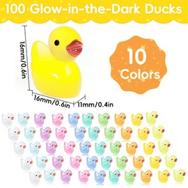 Mini Ducks 100 Pack Glow in The Dark Mini Resin Ducks Figures Tiny Ducks Miniature Ducks Little Ducks Small Ducks Mini Light Up Ducks Tiny Plastic Ducks for Aquarium Fairy Garden Dollhouse Landscape