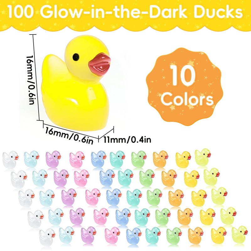 Mini Ducks 100 Pack Glow in The Dark Mini Resin