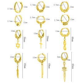 NEWITIN 12 Pairs Surgical Stainless Steel Hoop Earrings for Men Hypoallergenic Earrings Huggie Cartilage Hoop Earrings Set Gold Dangle Hoop Earrings for Women Men
