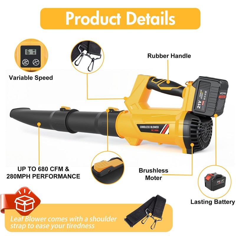Electric Leaf Blower Cordless, Battery Powered Leaf Blower with 2
