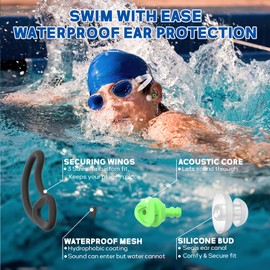 Hearprotek Swimmer Ear Plugs, [2 Pairs] Custom-fit Water Protection Adult Swimming earplugs for Swimmers Water Pool Shower Bathing and Other Water Sports(Blue&Green)