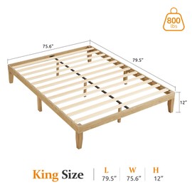 Marcytop King Size Bed Frame, 12 Inch Solid Wood Platform Bed with Wooden Slats, No Box Spring Needed, Easy Assembly
